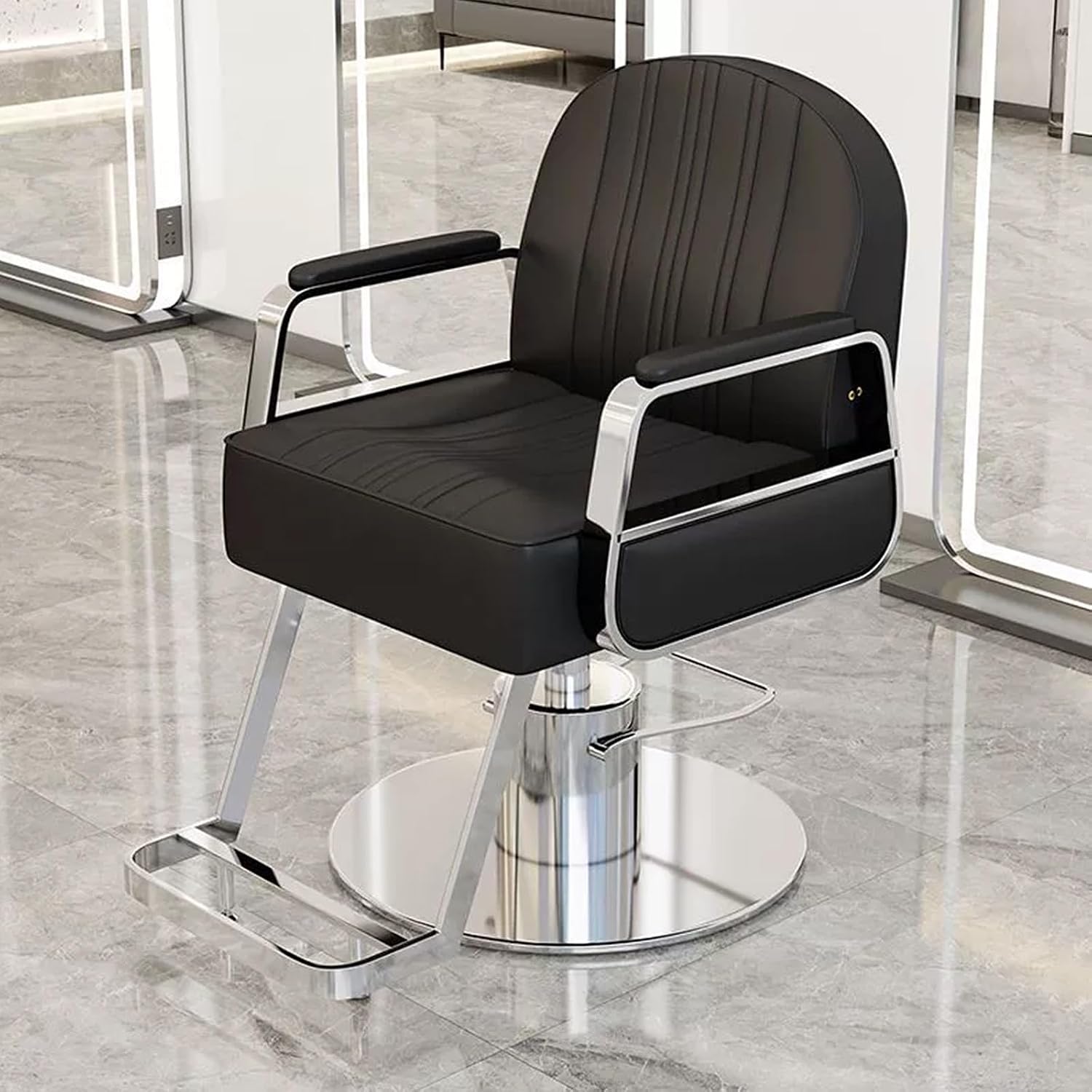 Portable Salon Chair for Hair Stylists - Liftable, Rotatable Haircutting Recliner with Relaxing Footrest - Durable, High Load Capacity for Barbershop & Spa (Beige)