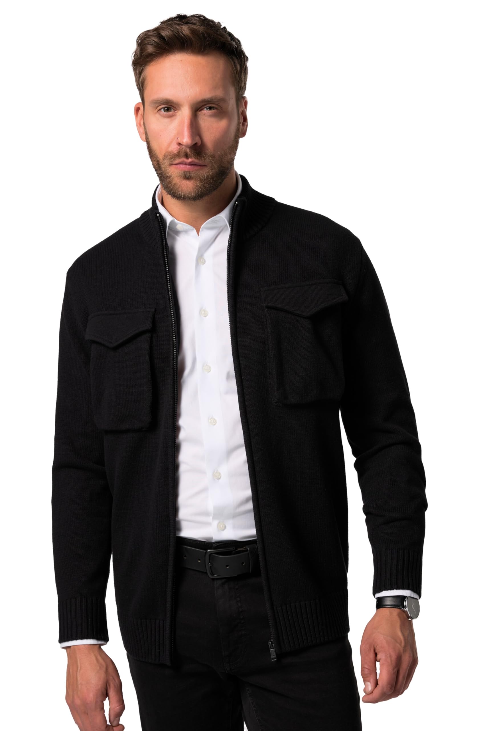 JP 1880 Herren große Größen Übergrößen Menswear L-8XL Strickjacke, Pattentaschen, Stehkragen, Zipper 829161