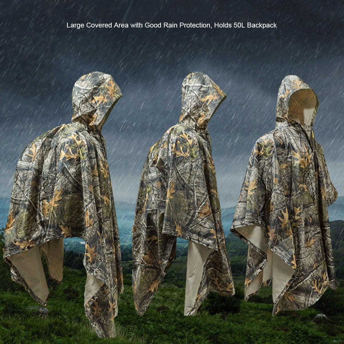 Poncho de Lluvia, Capa de Lluvia Impermeable con Capucha/Jungle Camoufle