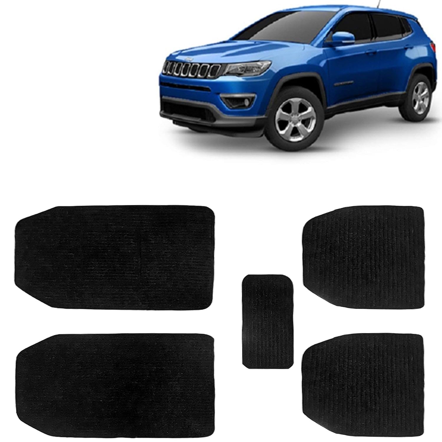 KINGSWAY Accessories Anti Slip Carpet Foot Mats Compatible with Jeep Compass (Year 2017-2020) Shield to Protect Your Car Floor, Set of 5 Pcs, Universal Fit Car Floor Mats, Black