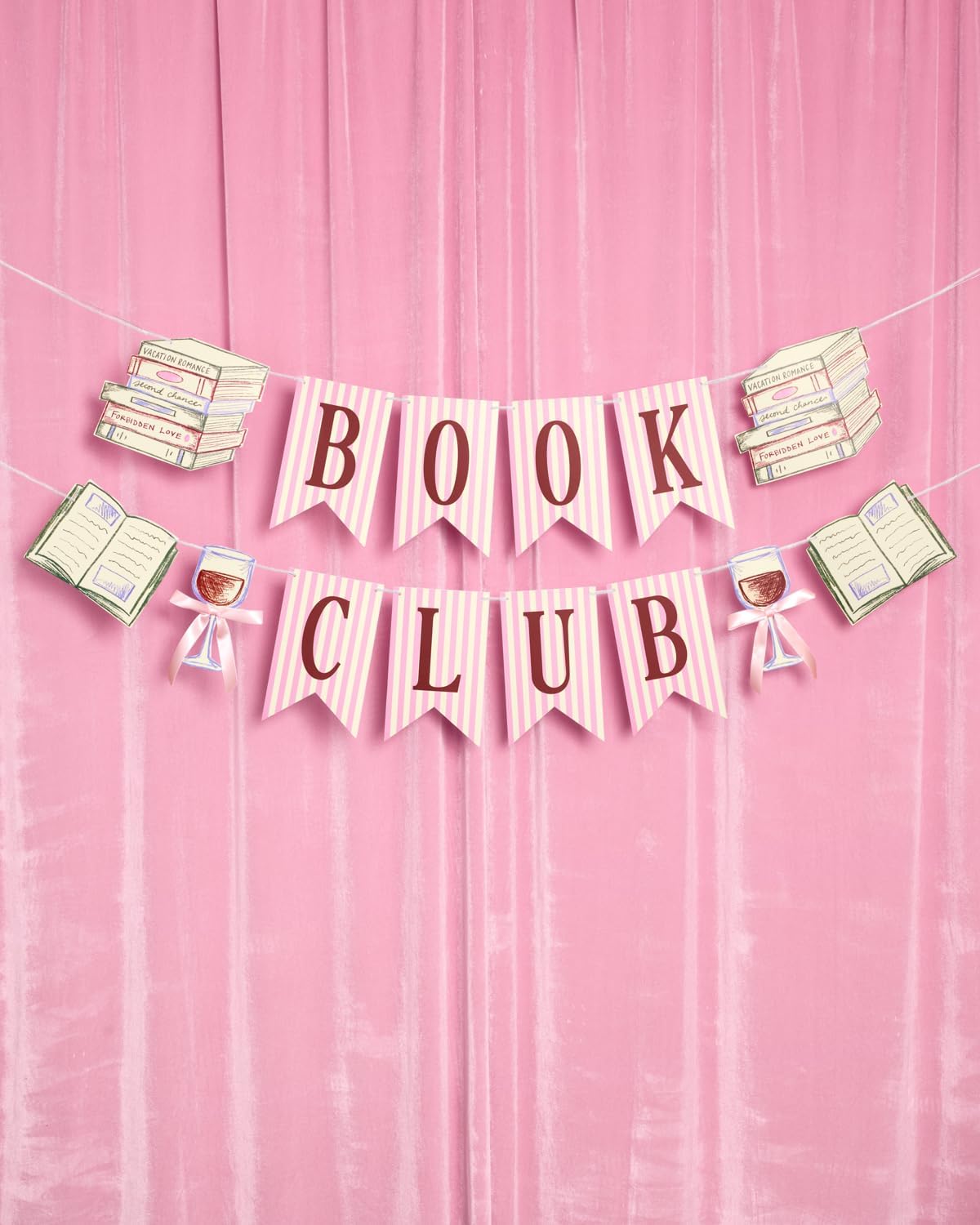 xo, Fetti Book Club Banner | Girls Night Decor, Book Lover Party, Wine Night Decorations, Pink, Literary Party Supplies, Book Party, Girly image 5