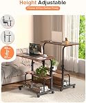 Portable Rolling Desk on Wheels Small Standing Desk Adjustable Height Desks with Wheels for Small Spaces, 32" Computer Desk with Storage Shelves for Home Office Study,Rustic