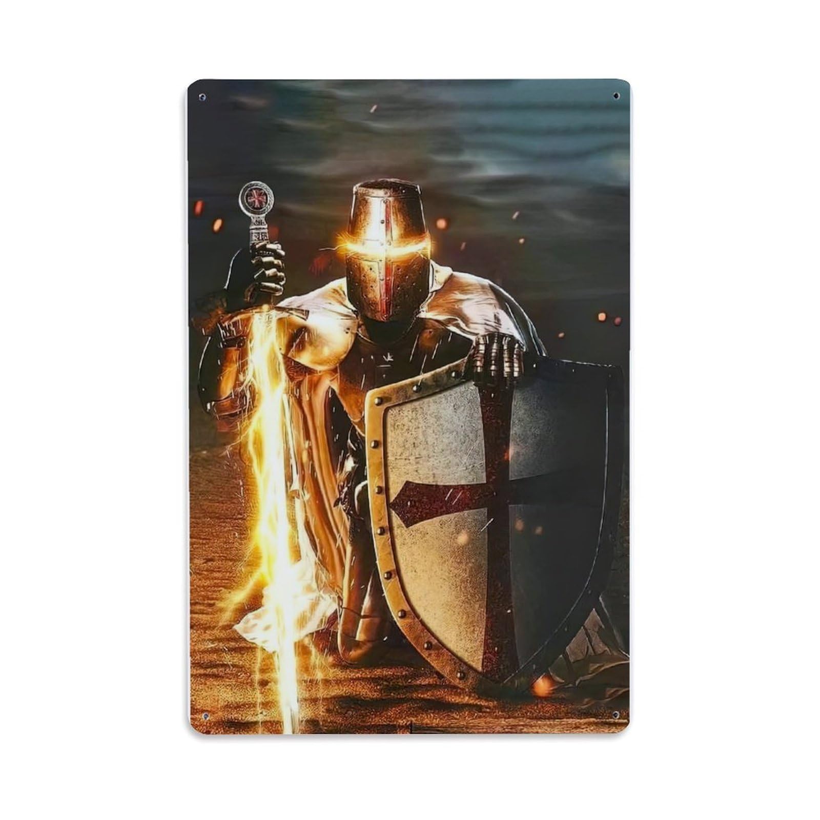 Medieval Crusaders Templars Knights Metal Tin Sign Plaque Wall Decor for Cafe, Club Bar, Office, Home Garden Metal Poster 8x12Inch