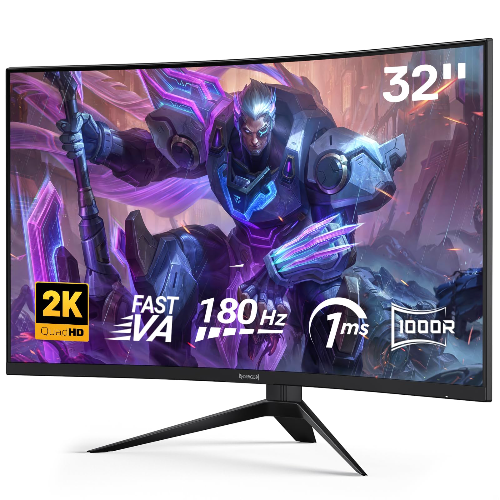 Redragon GM32 32" Curve Gaming Monitor - QHD 2560x1440, 180Hz, 1.76ms, Support FreeSync & G-Sync, 1000R Curvature, Tilt Adjustable, DisplayPort HDMI,