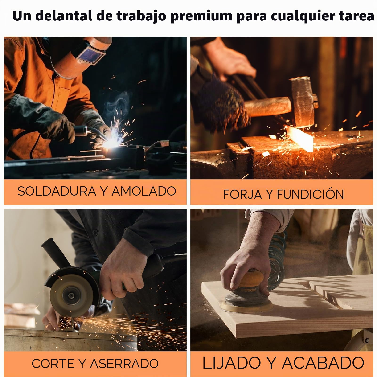 Delantal de soldadura de cuero vacuno – Delantal ignífugo y resistente al calor con 10 bolsillos, ajustable talla M a XXL para taller, soldar, jardín y garaje – 61x91 cm