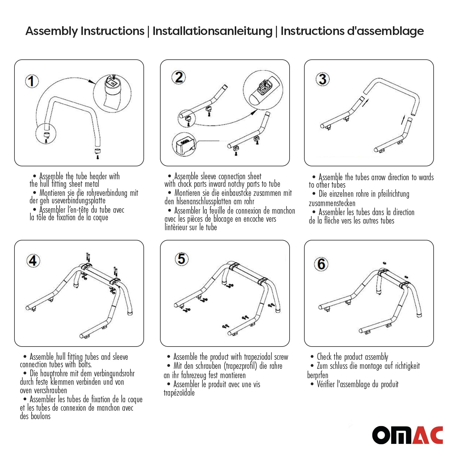 OMAC Überrollbügel Rollbar kompatibel mit Toyota Hilux 2006-2015 Gefärbten Stahl Ø60 Schwarz