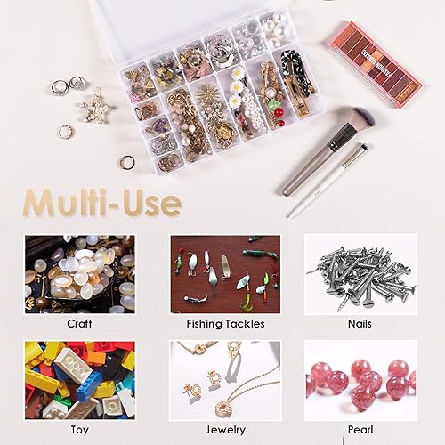 Miniatura 6 de QUEFE Paquete de 8 cajas de almacenamiento de plástico transparente de 36 rejillas, almacenamiento de manualidades con divisores ajustables para