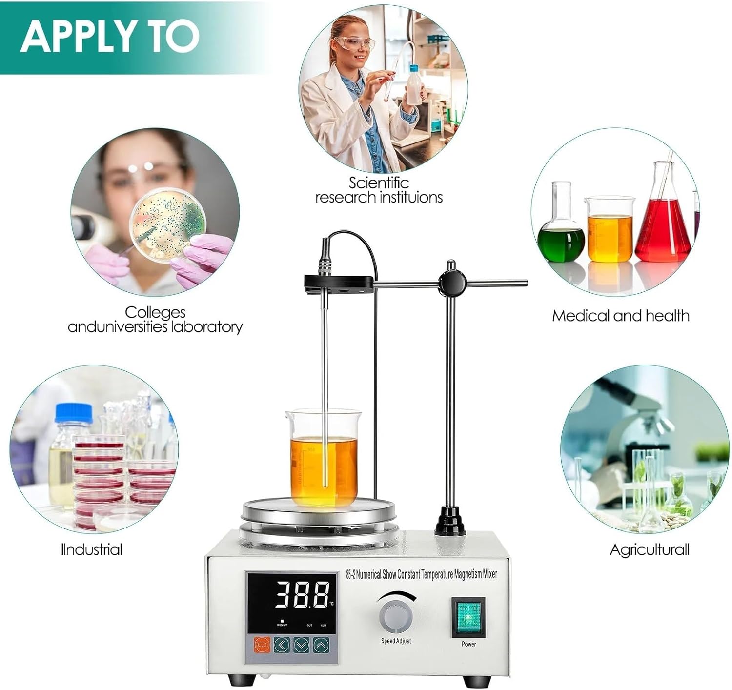 Magnetic Stirrer, 200W Lab Mixer Machine Heating Magnetic Stirrer 1000ml Hot Plate Magnetic Stirrer Lab Dual Control Mixer for Stirring