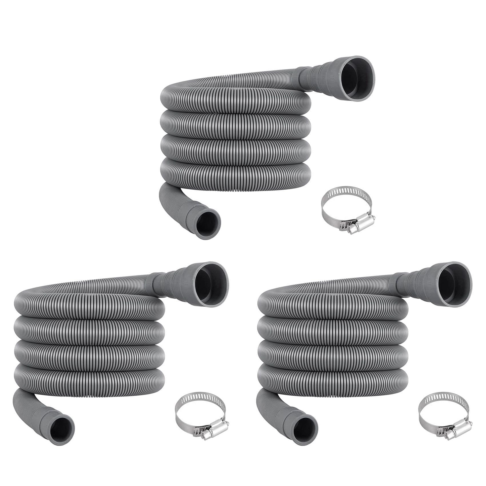 Hndhbfgrt Gray 3X Drain Hose Extension Set Universal Washing Machine Hose 6.5Ft, Include Drain Hoses Hose Clamps