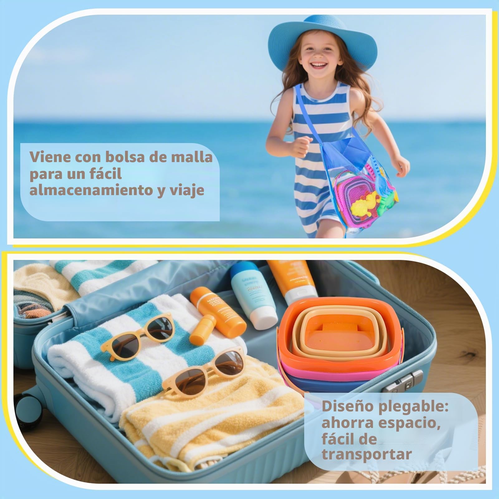 YIMORE Juguetes Playa,14 PCS Juguetes Playa Niños Bebe con Cubo Playa Plegable, Bolsa Juguetes Playa, Juguete de Exterior Regalo para Niño Niña