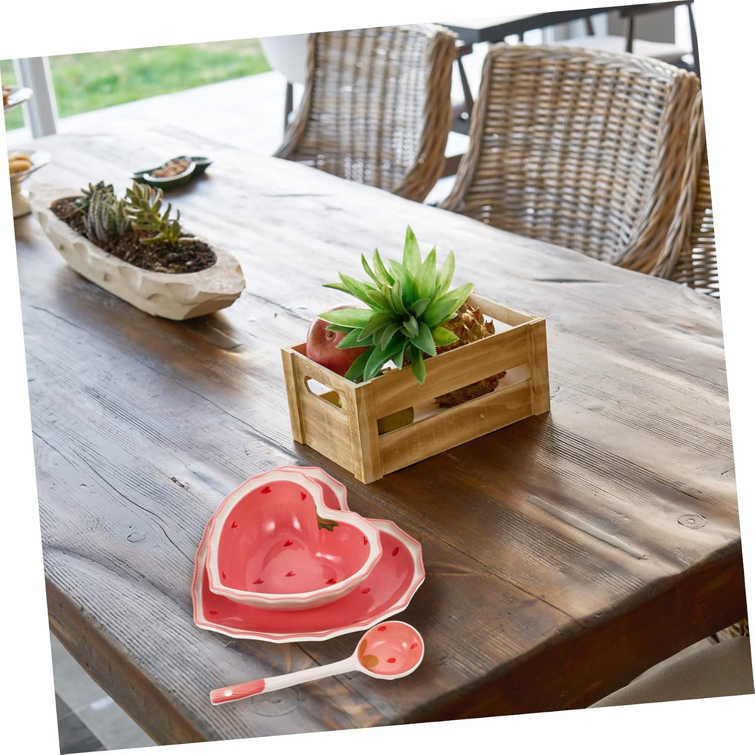 Strawberry Bowl Set Multi-Function Food Spoon and Serving Plate Wear-Resistant Decorative Tableware for Salad and Desserts Reusable Kitchen Accessories