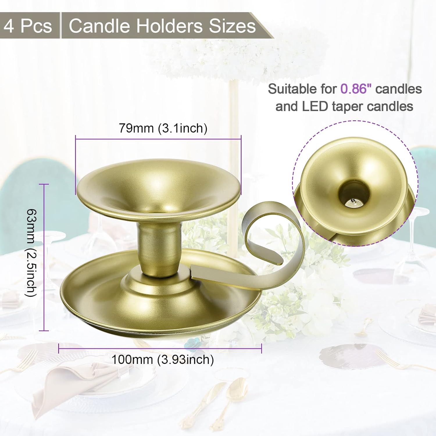 PATIKIL Retro Iron Taper Candle Holder, Set of 4 Gold Simple Candlestick Holder Candle Light Stand for Halloween Table Centerpiece Party Wedding Dinning Decor