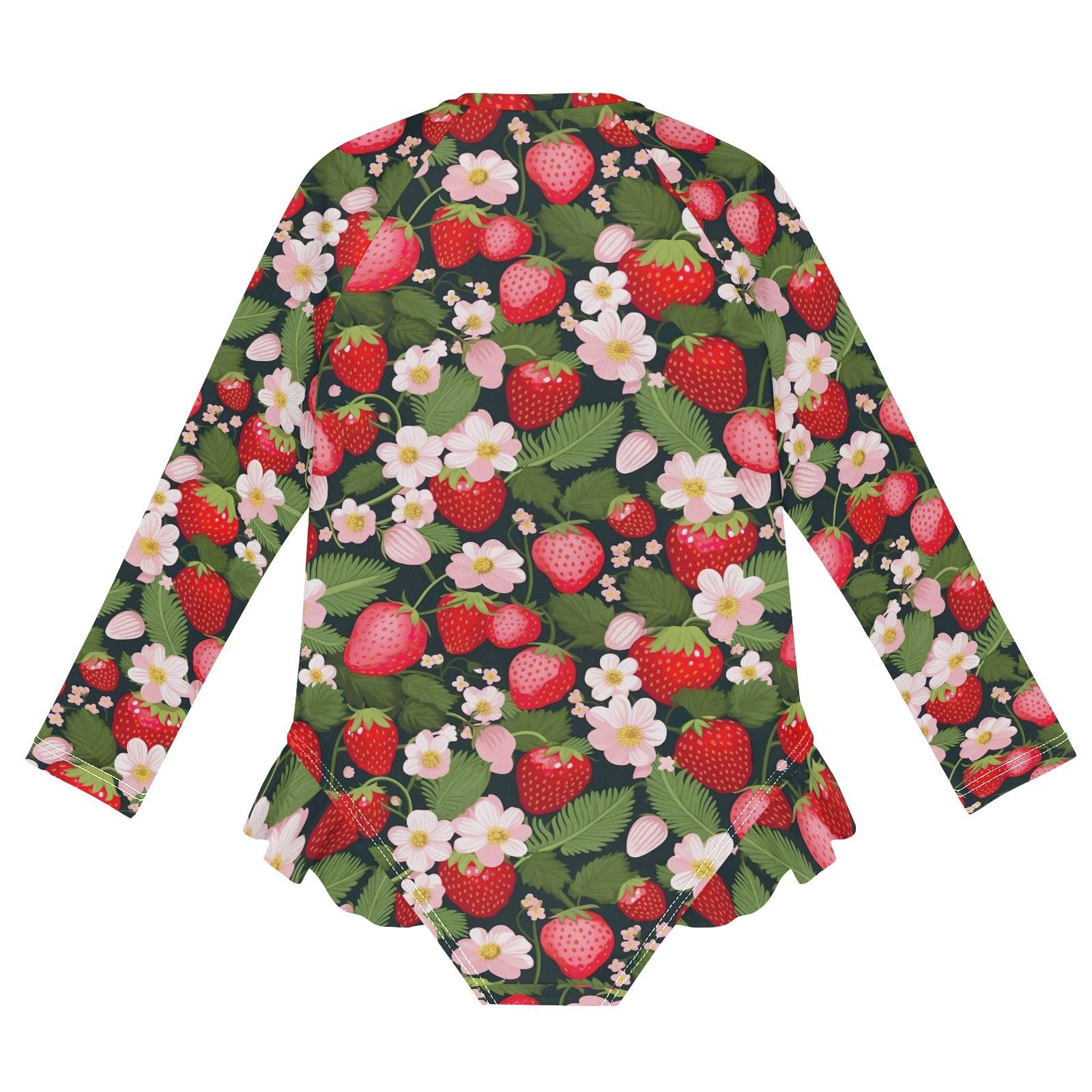 CHIFIGNO Cute Strawberries Leaves Girls Swimsuit One Piece Rash Guard UPF 50+ Long Sleeve Girls' Swimwear Sport Bathing Suit, Size 5-6