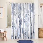 Boho Rideau de douche pour salle de bain Résumé Gris Bleu Aquarelle Rideau de Douche Set avec Crochets Art Contemporain Brosses Tissu imperméable Rideaux de douche 72x72inches