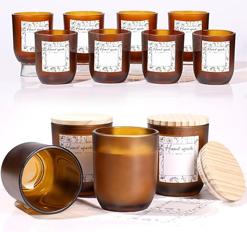 Miniatura 7 de LETINE 12 tarros de vela de vidrio ámbar de 8 onzas con tapas, kit de fabricación de velas de primera calidad, recipientes herméticos con tapas para