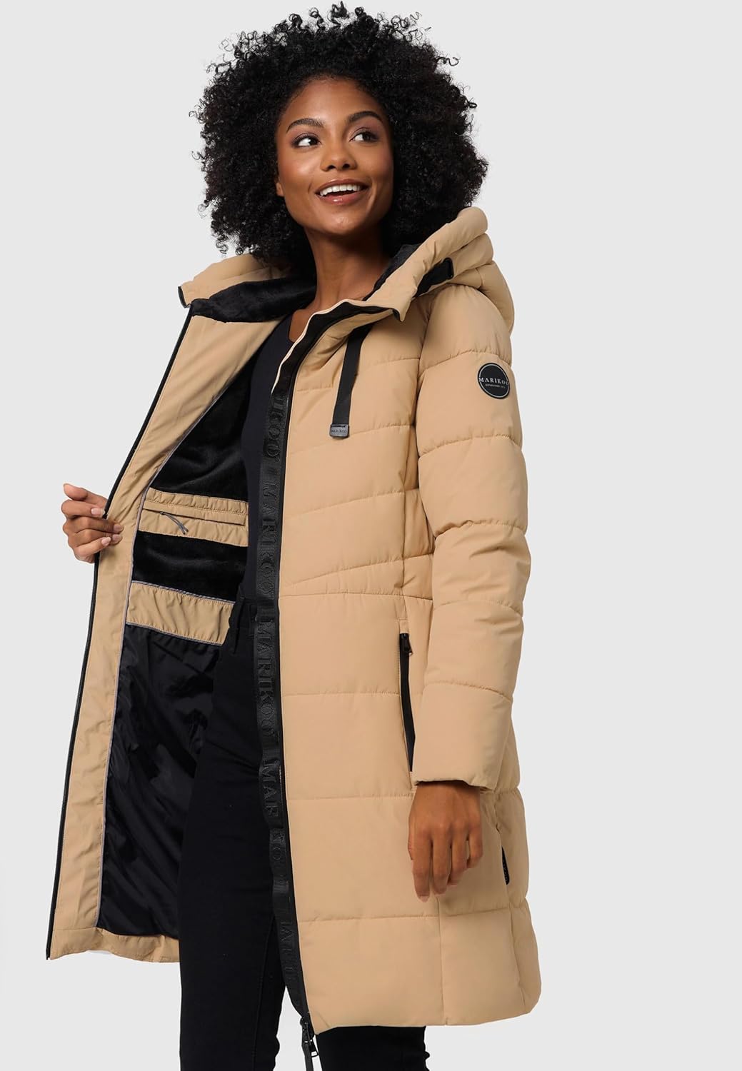 Marikoo Women's Warm Winter Coat with Hood - Quilted Thigh-Length Jacket - Natsukoo XVI XS-6XL - Image 6