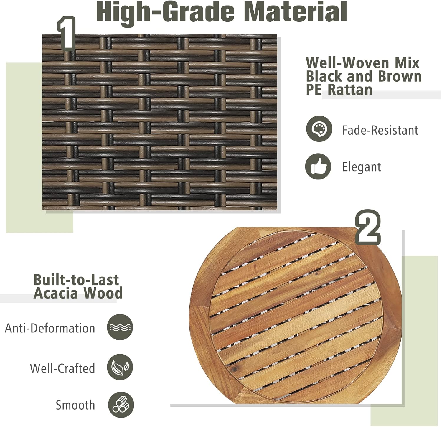 Tangkula 3 Piece Patio Conversation Set, Outdoor Rattan Chair Set W/ 2-Tier Coffee Table, Acacia Wood Tabletop, Cozy Seat & Back Cushions, Wicker Sofa Set for Backyard Poolside Front Porch (Off White)