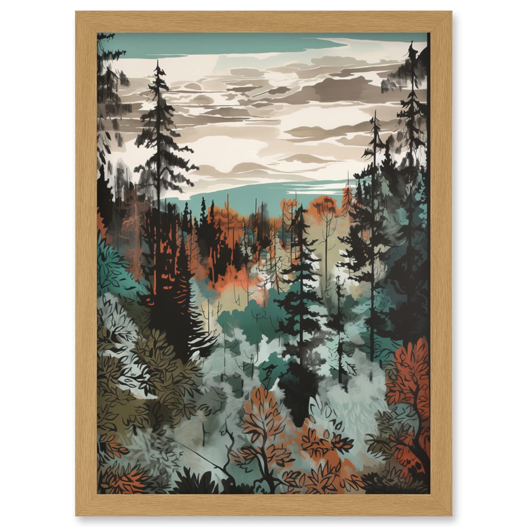 Framed Wall Art Print A4 - Taiga Boreal Autumnal Colours Forest Landscape Artwork - Artery8