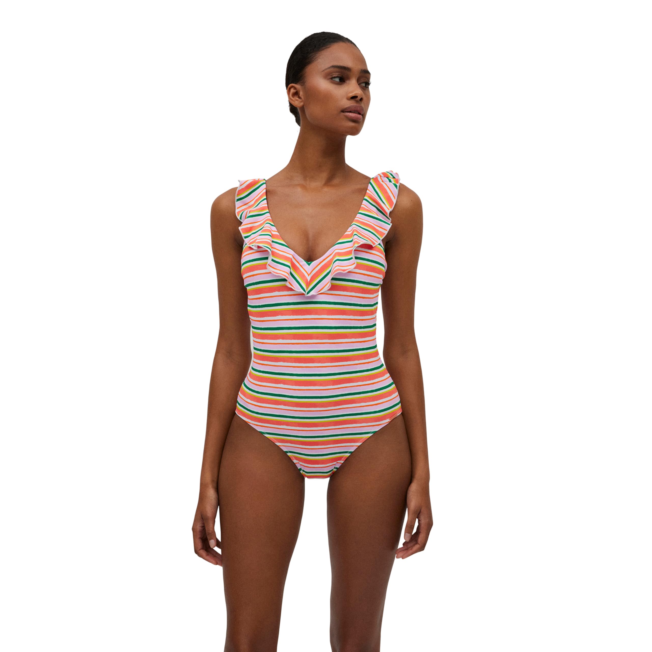 YSABEL MORA Bañador Volantes Estampado de Rayas micropiqué