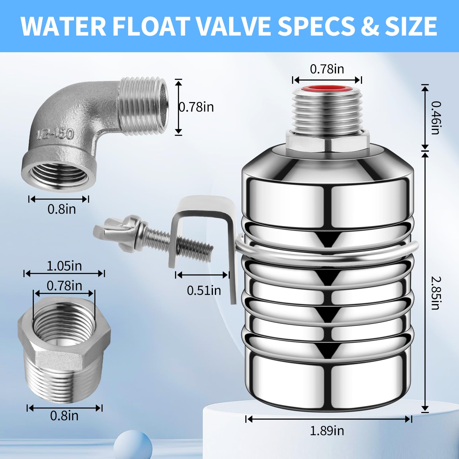 4 válvulas flotantes de agua para tanque de agua, válvula flotante de acero inoxidable 304 de 1/2 a 3/4 pulgadas, sistema de agua automático Aquapulse, válvula de cierre de agua totalmente automática