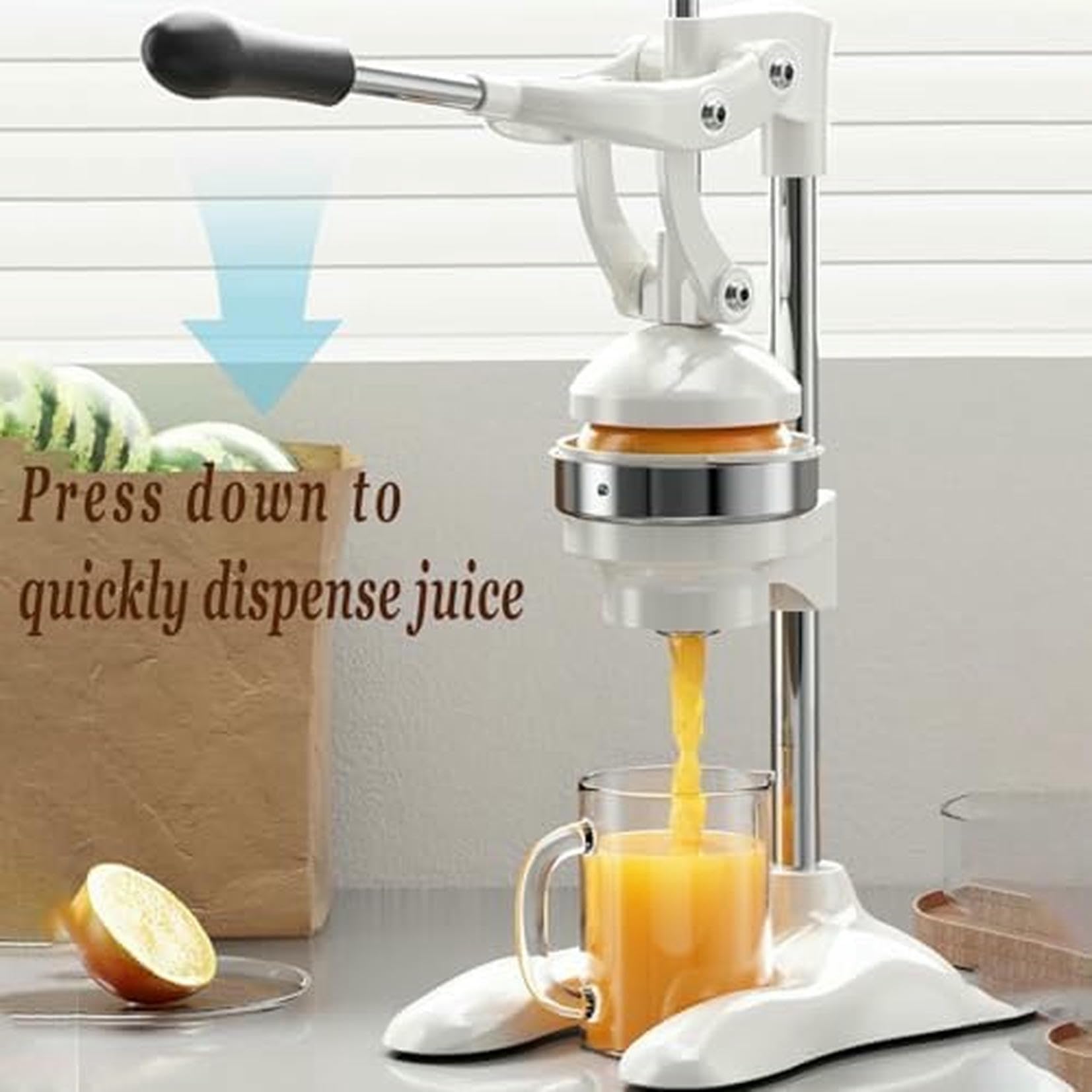 Exprimidor de naranjas de grado comercial para el hogar - Exprimidor manual de frutas - Base de ventosa antideslizante de hierro fundido de acero inoxidable - Apto para hoteles, restaurantes y hogares