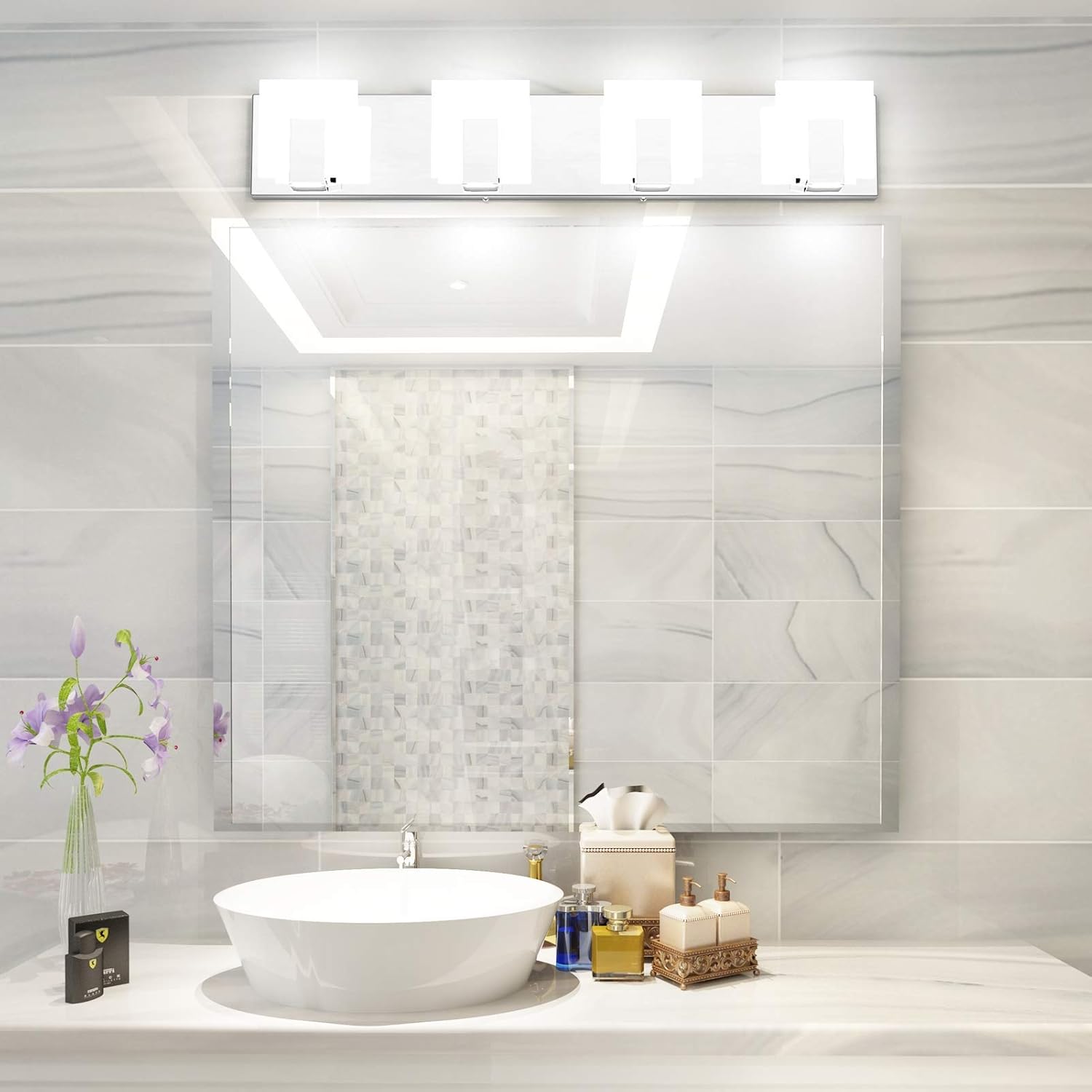 Aipsun Modern LED Vanity Light for Bathroom Frosted White Acrylic Up and Down Bathroom Wall Light Fixtures Over Mirror
