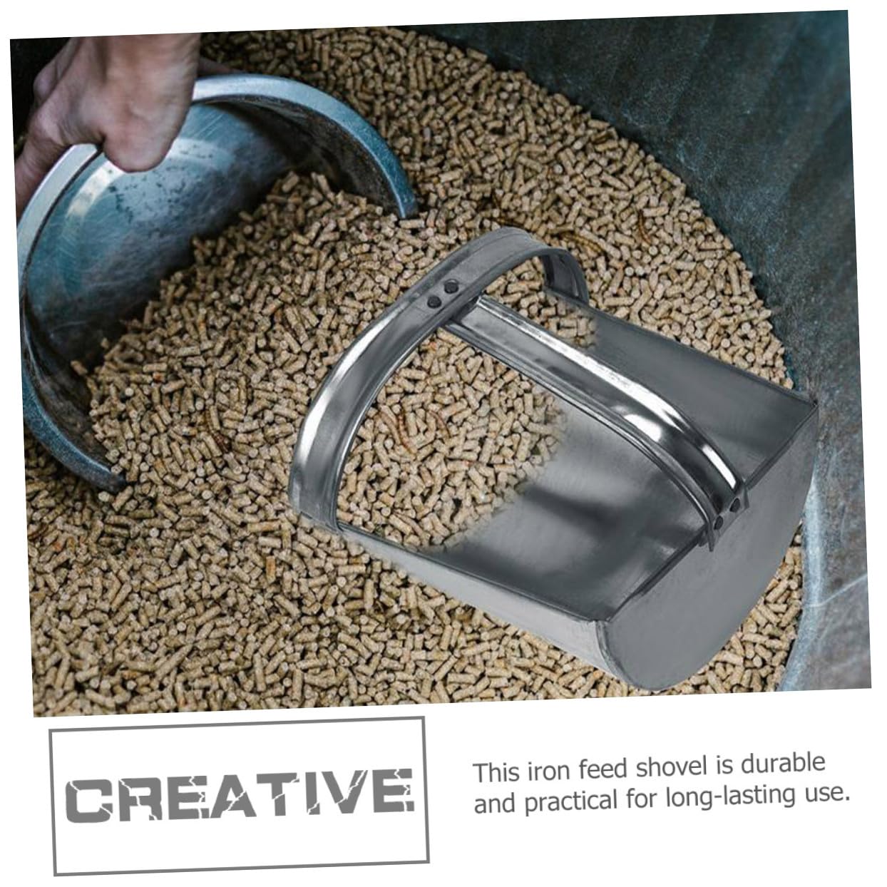 Kisangel Paletta per Mangime in Ferro Spessa e Pratica per Forniture Agricole, Comoda da Usare, per Fattorie e Aree Verdi, Utensile Resistente Argento
