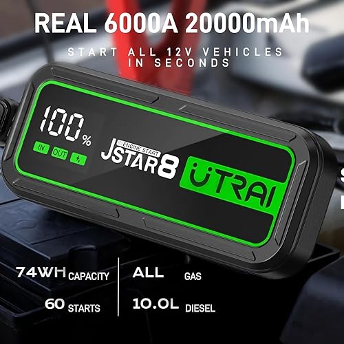 Miniatura 6 de UTRAI Arrancador de salto 5000A 150PSI con compresor de aire Plus UTRAI 6000A 20000mAh 18W Tipo C Jump Box