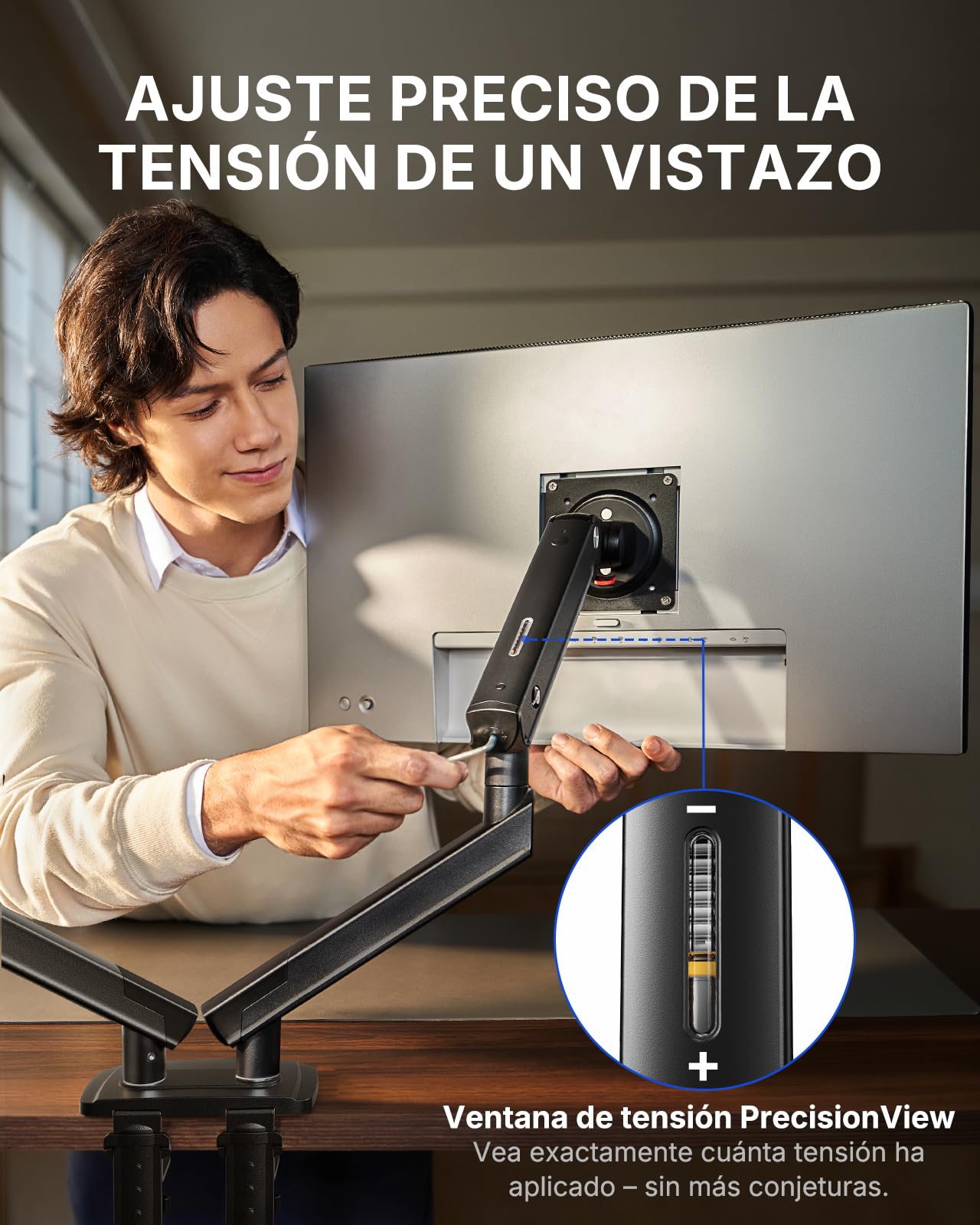 HUANUO Soporte Monitor Doble para Pantallas de 13 a 32" (máx. 9 kg), FlowLift Pro Brazo Monitor, MechaSpring con Inclinación/Giro/Rotación, Montaje VESA sin Herramientas, Montaje por Mordaza-C u Ojal