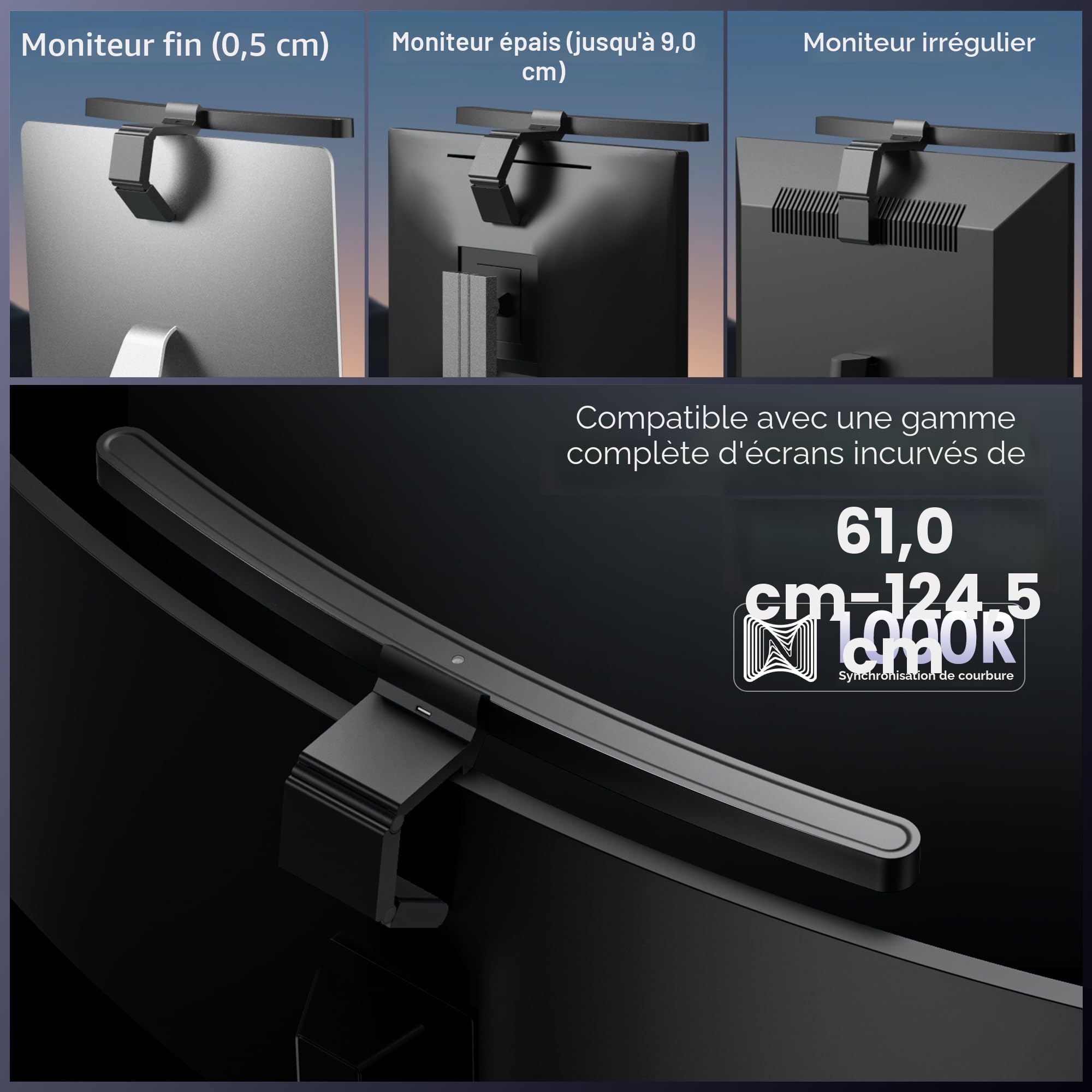 Quntis Lampe Écran PC Incurvé 45CM LED USB Monitor Light Bar avec Télécommande Double Réglage Gradation Automatique