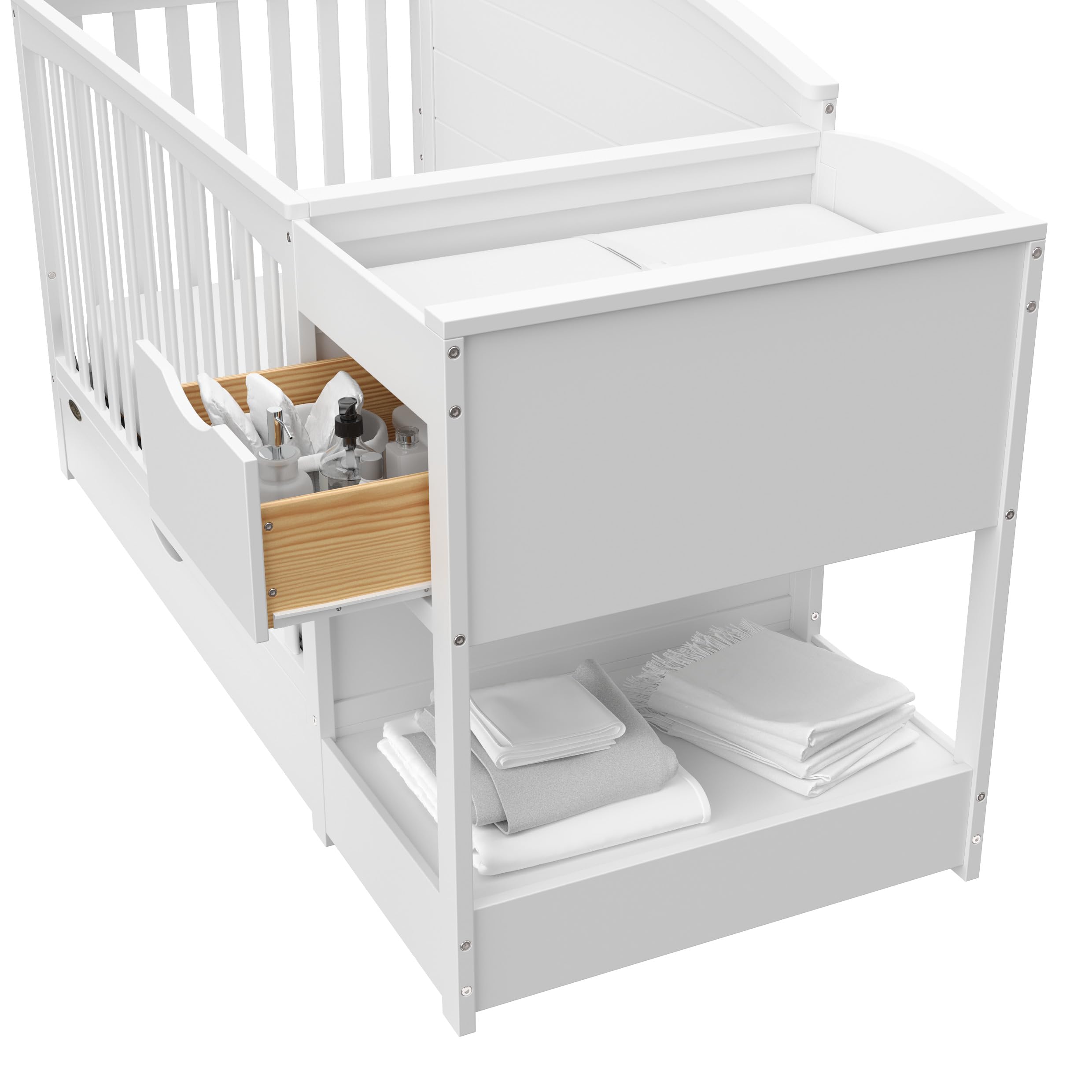 Graco Bellwood 5-in-1 Convertible Crib & Changer with Drawer (White) - GREENGUARD Gold Certified, Full-Size Storage Drawer, Converts to Toddler Bed and Full-Size Bed