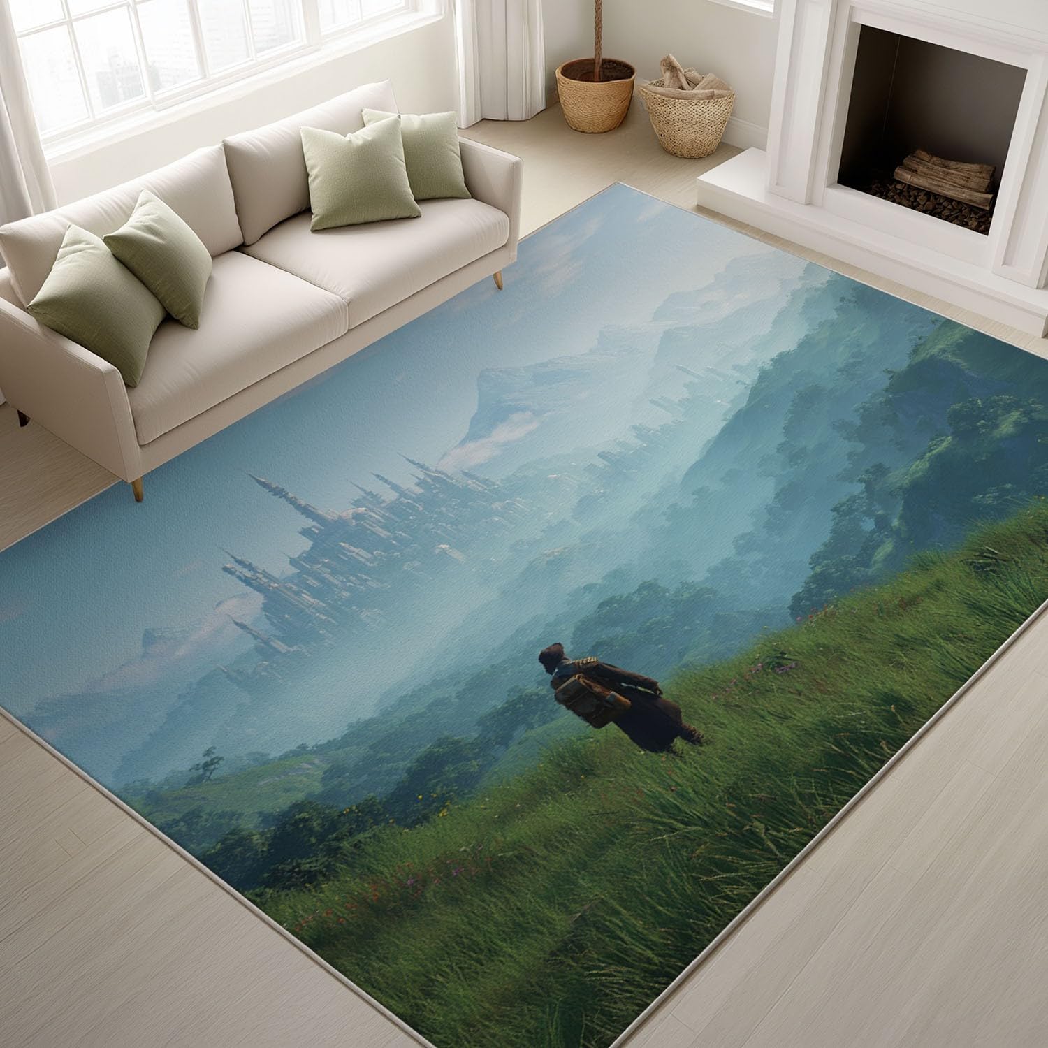 Générique Realistyczny botaniczny miękki dywan niebo przygoda drukowany dywan górski odkrywca mgiełka zmywalna antypoślizgowa mata do salonu sypialni, biura 80 x 150 cm