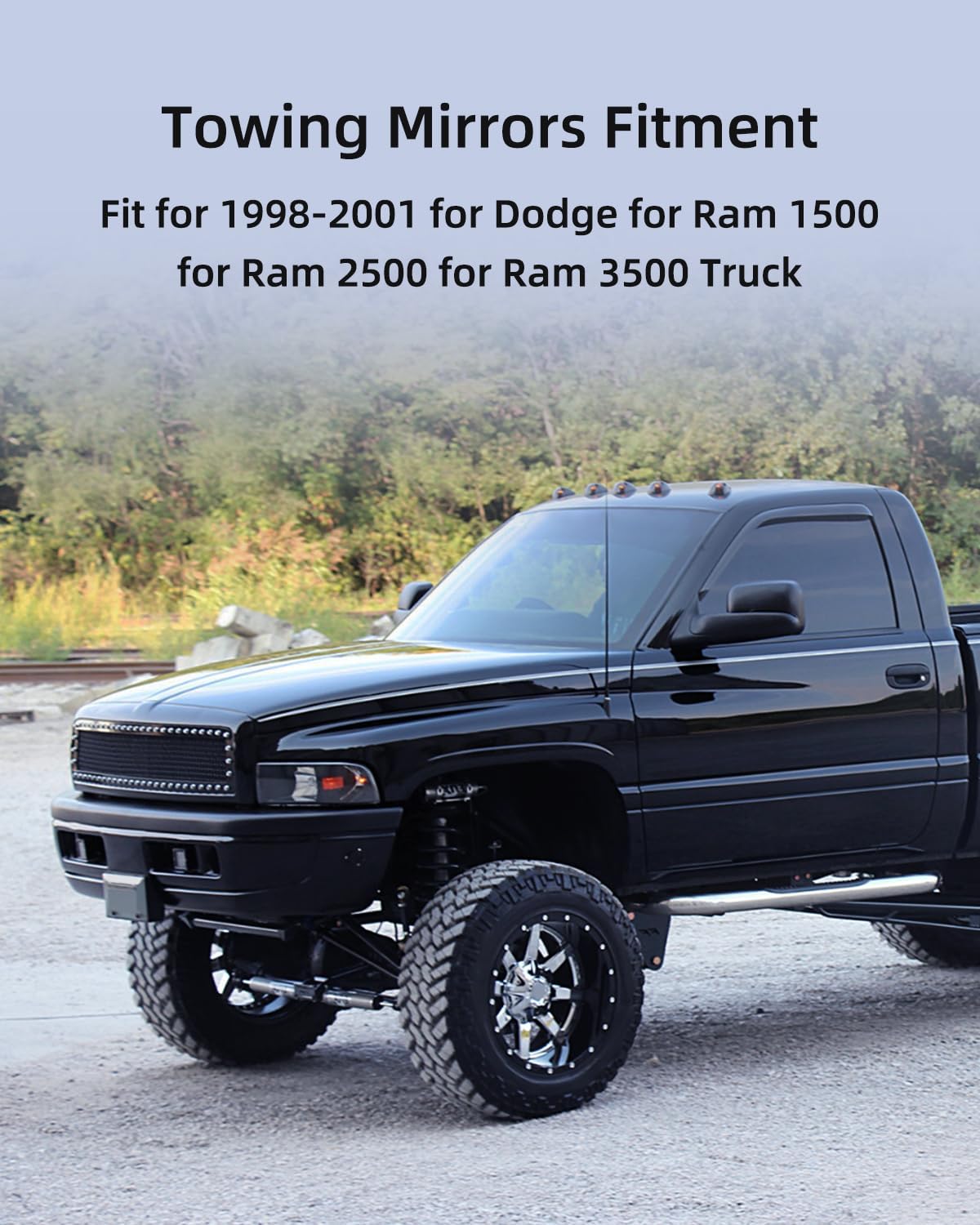 Towing Mirrors Fit for 1998-2002 FOR DODGE For Ram For 1500 Ram For 2500 Ram For 3500 Truck Tow Mirrors With A Pair LH and RH Side Power Regulation with Heating No Turn Signal Lamp
