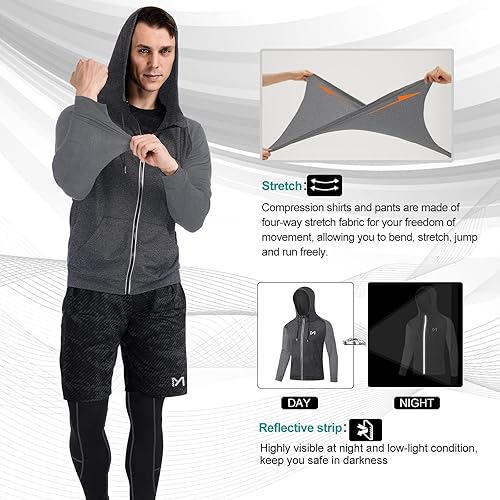 Miniatura 4 de Conjunto de compresión para hombre, 5 piezas, pantalones de manga larga, pantalones cortos atléticos, chaqueta para correr