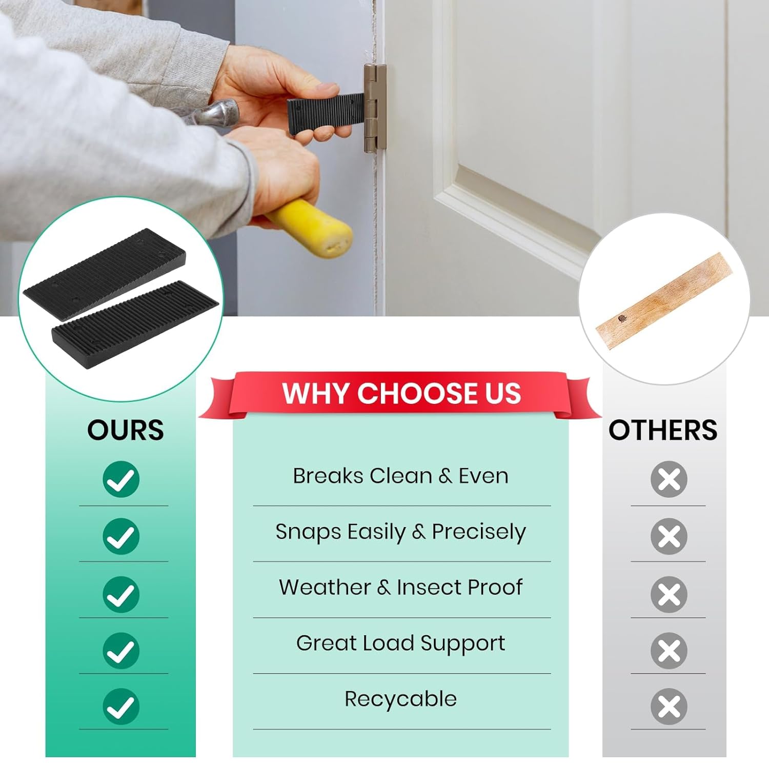 50 Pcs Composite Shims and Leveling Wedges, Plastic Shims Wedges for Furniture Appliances, DIY Furniture Levelers, Easy to Snap Door Shims, Table Leveler, Window Shims, Toilet Shims