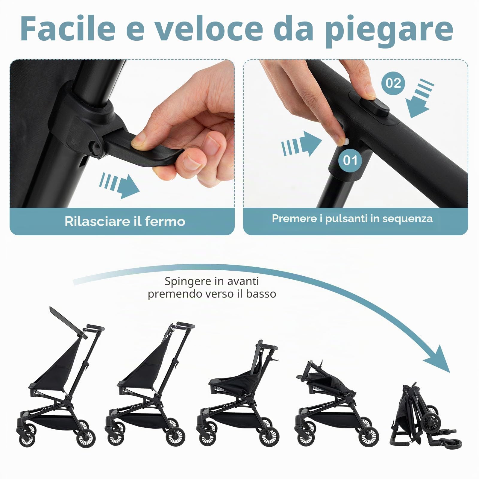LIFEZEAL Passeggino Ultraleggero 5kg per Bambini 6-36 Mesi, Passeggino Compatto a Ombrello, per Viaggio, Aereo, Pieghevole, Regolabile, con Cintura di Sicurezza, Ruote, Freno, Parasole, Cesto, Nero