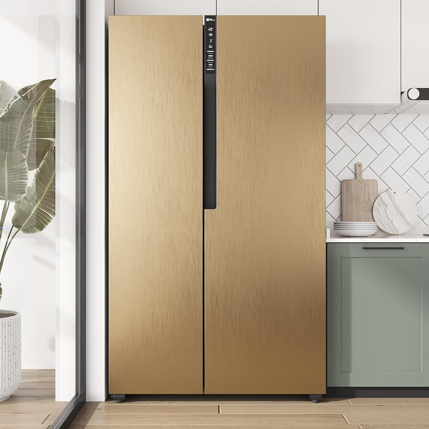 VEELIKE Thick Brushed Gold Stainless Steel Contact Paper for Appliances Refrigerator Wrap Peel and Stick Metallic Wallpaper Waterproof Adhesive Gold Contact Paper for Cabinets Countertops 15.7''x354''