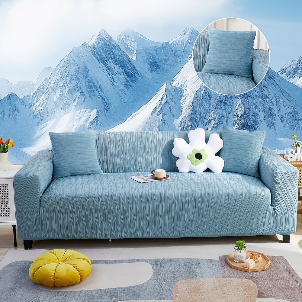 値下げ！1人掛けソファ　水色　カバー付き 1人掛け用ソファカバー ライトグレー（くすみ水色）の通販 by