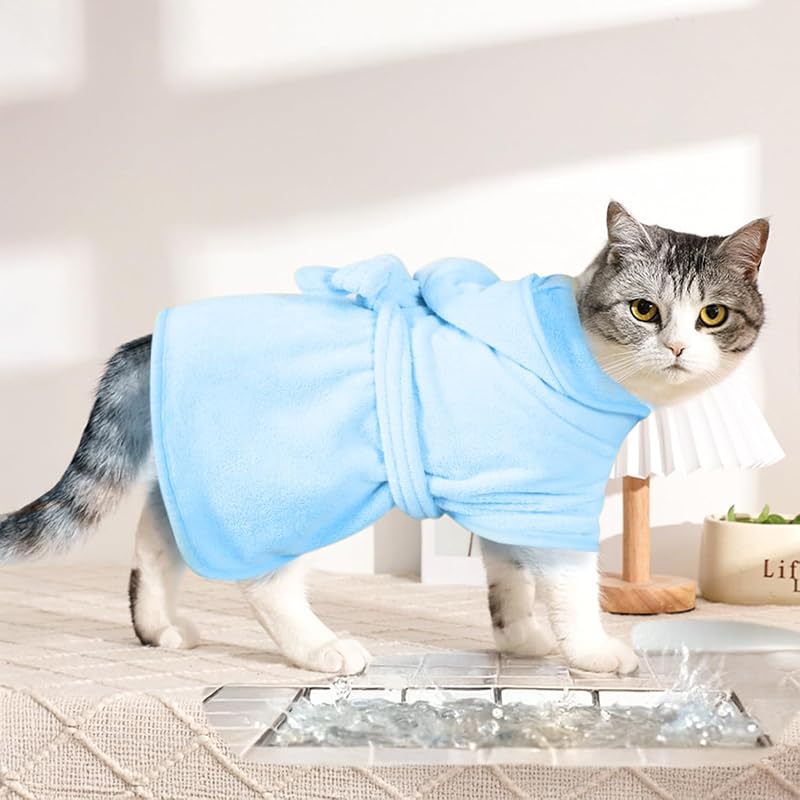 Cat Costume Highly Absorbent Pet Bathrobe and Towel for Dogs and Cats Soft Quick-Dry Bathrobe Pet Bath Towel Accessories (Blue,Large)
