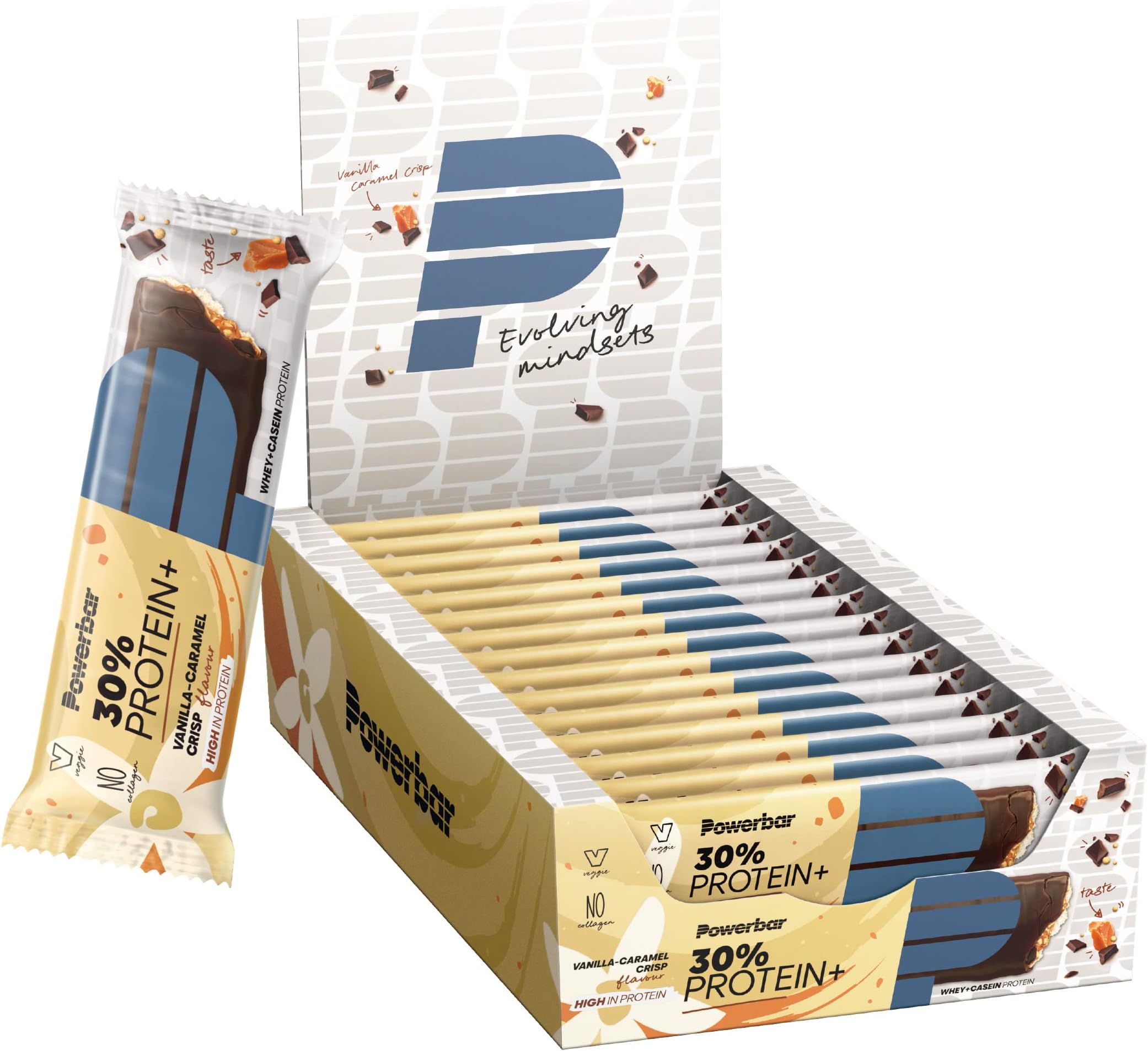 Powerbar - 30% Protein Plus - Vanilla Caramel Crisp - 15x55g - High Protein Bar - Whey&Casein Protein - collagen free