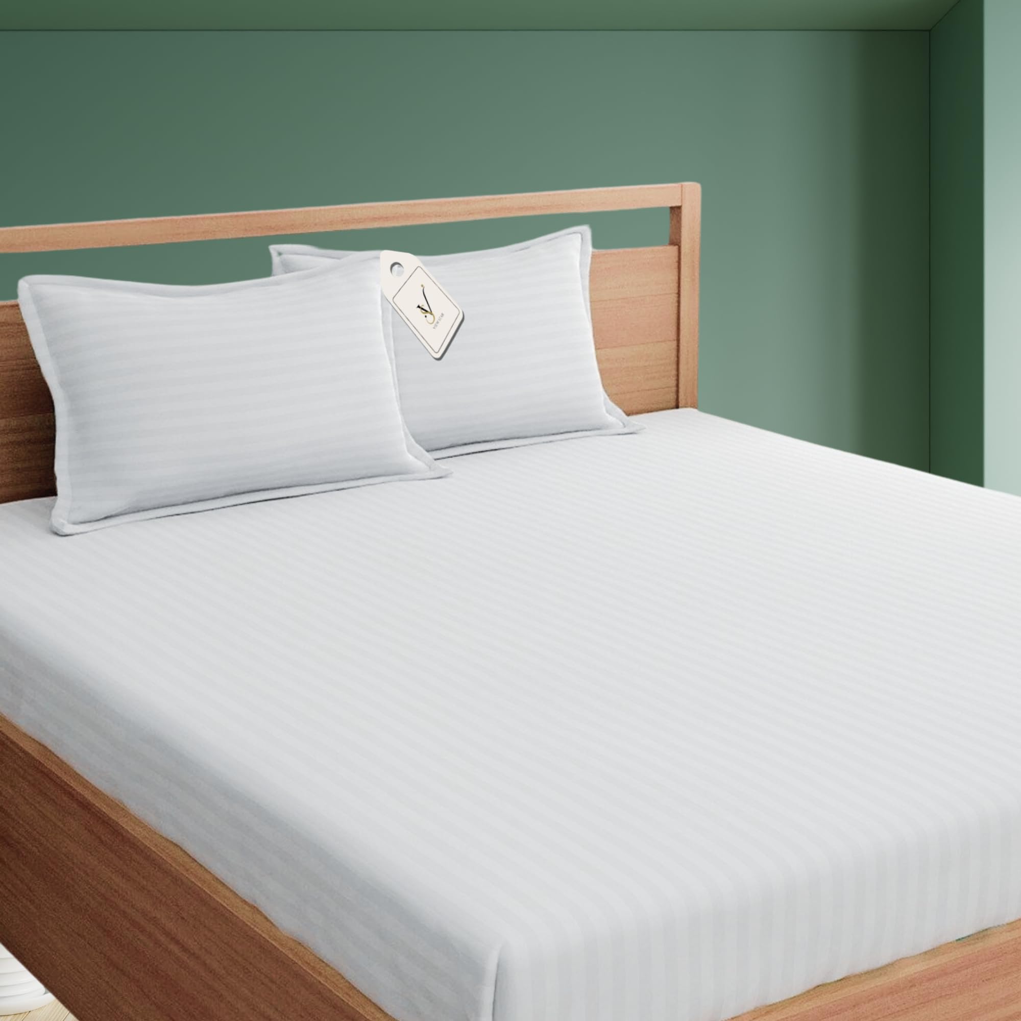 4-Piece Luxury King Size White Striped Bedding Set – Hotel-Inspired Soft Duvet Cover, Fitted Bed Sheet & Pillow Cases - Elegant Large Size Bedsheet for Comfort (White)