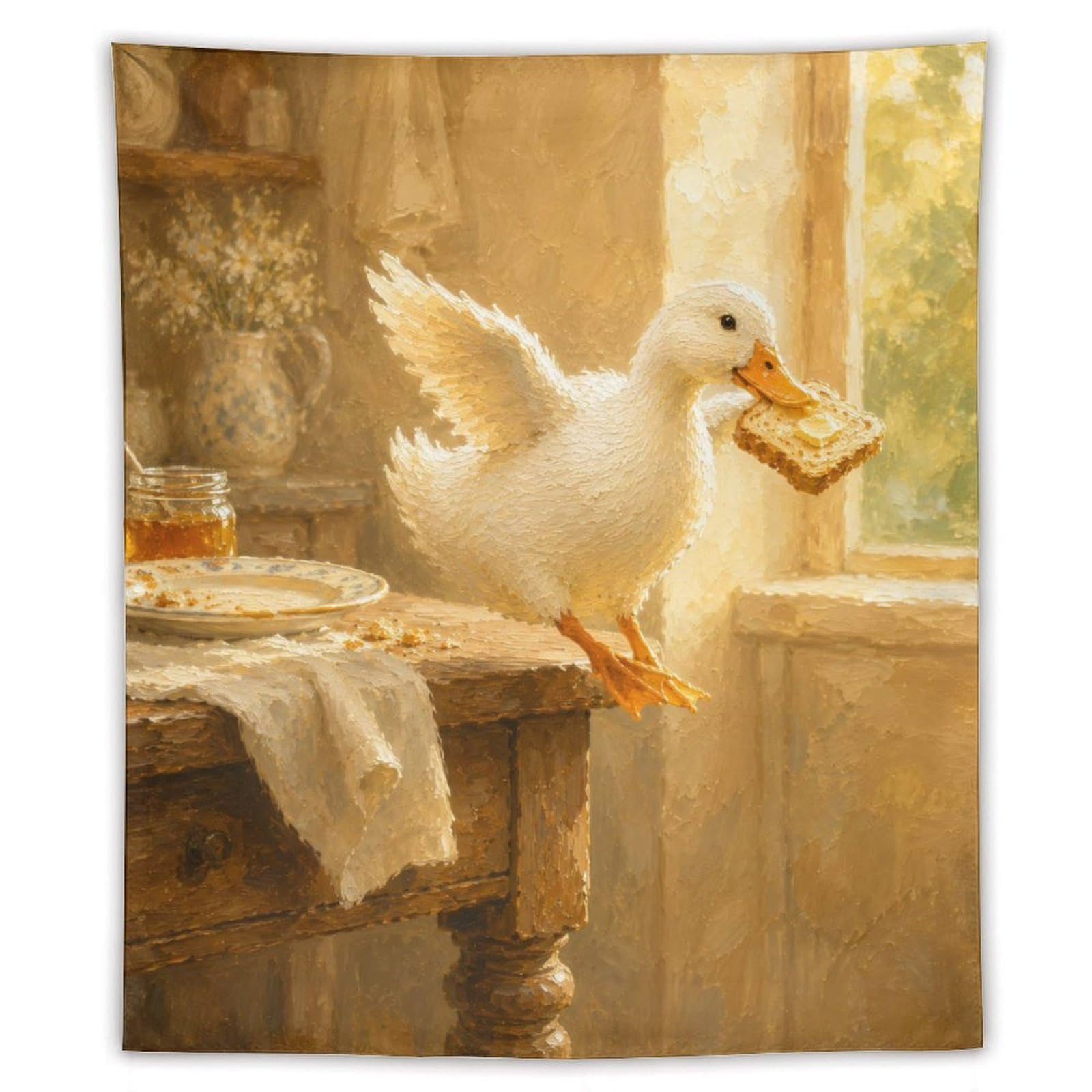 W7C8U2X3 Toast Duck Cottage Kitchen Wall Tapestry, Naive Art Style