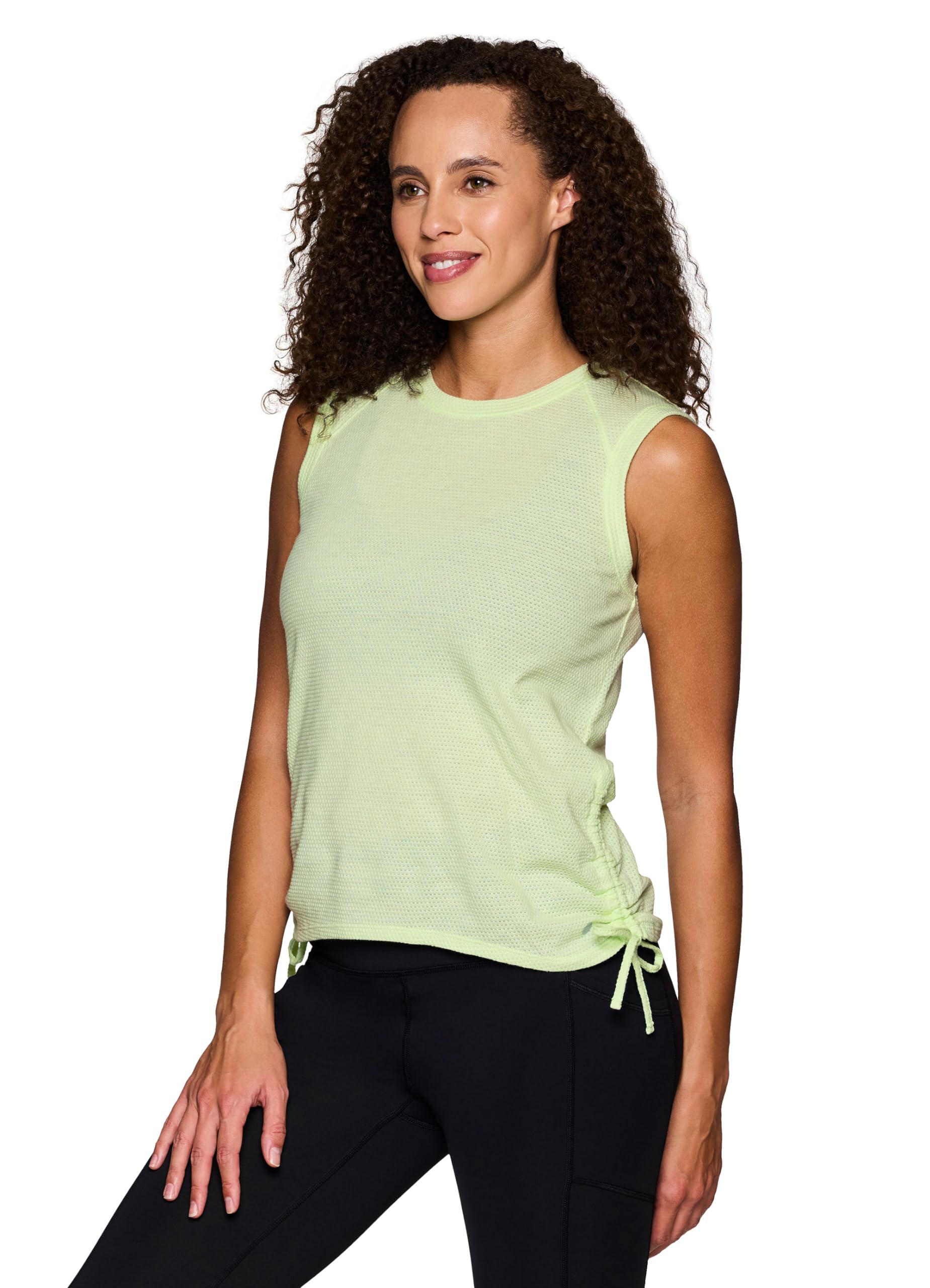 RBXActive Cotton Blend Workout Tank Top for Women, Side Tie Breathable Sleeveless Muscle Tee Yoga Tunic with Plus Sizes