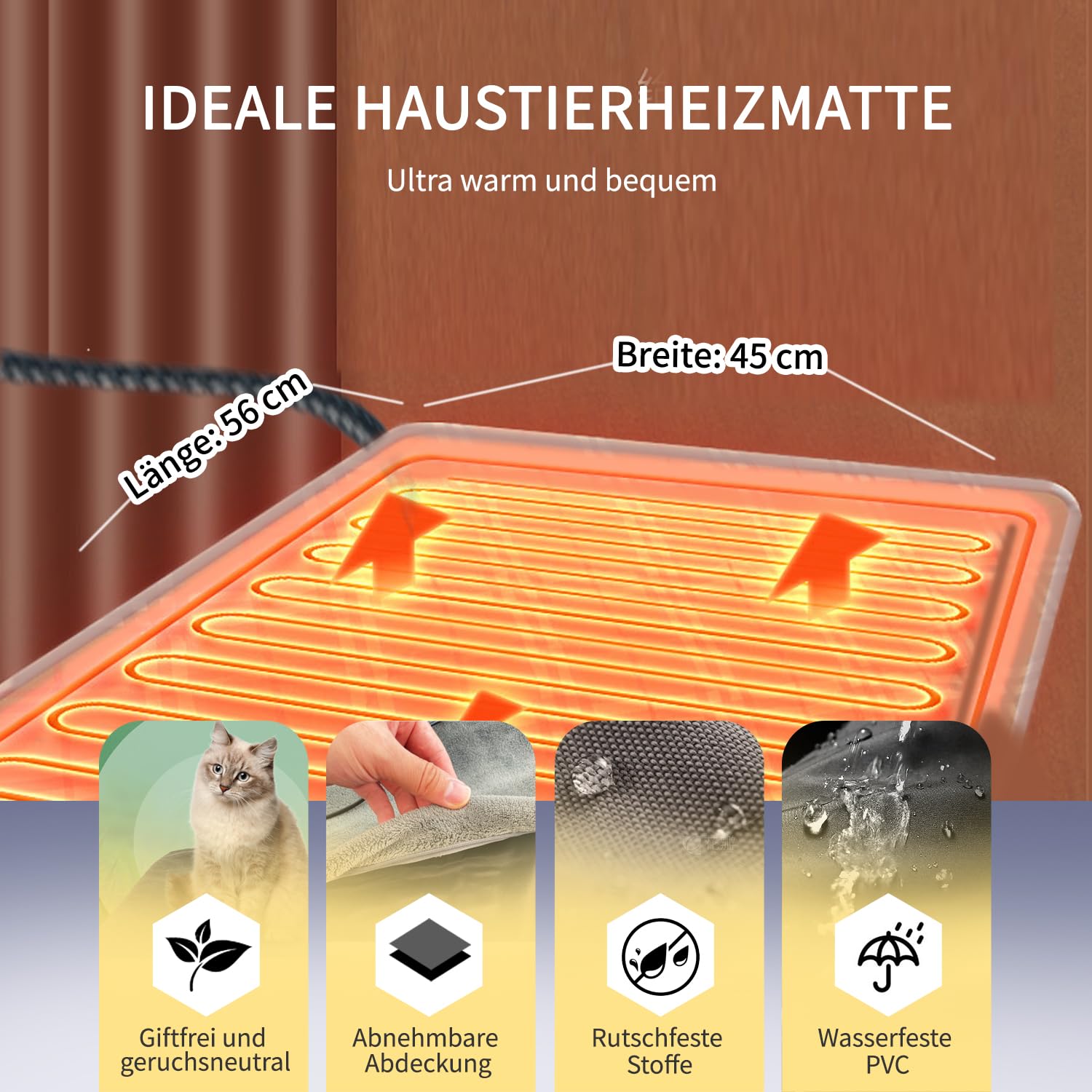 uncn Cuscino riscaldante per animali domestici, 45 x 56 cm, con custodia lavabile e cavo resistente alla masticazione