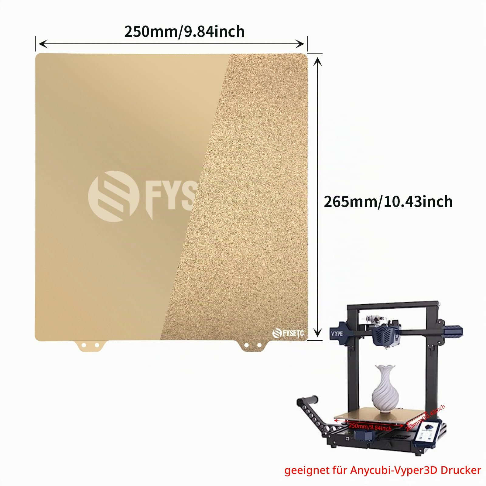 BCZAMD for Anycubi-Vype-r 3D Drucker Teile JanusBPS Bauplattform 265 x 250 mm, beidseitig bedruckt (PEI Pulver + glattes PEI) Ohne Magnetaufkleber, Federstahlblech, beheizte Bettfl?che¡­
