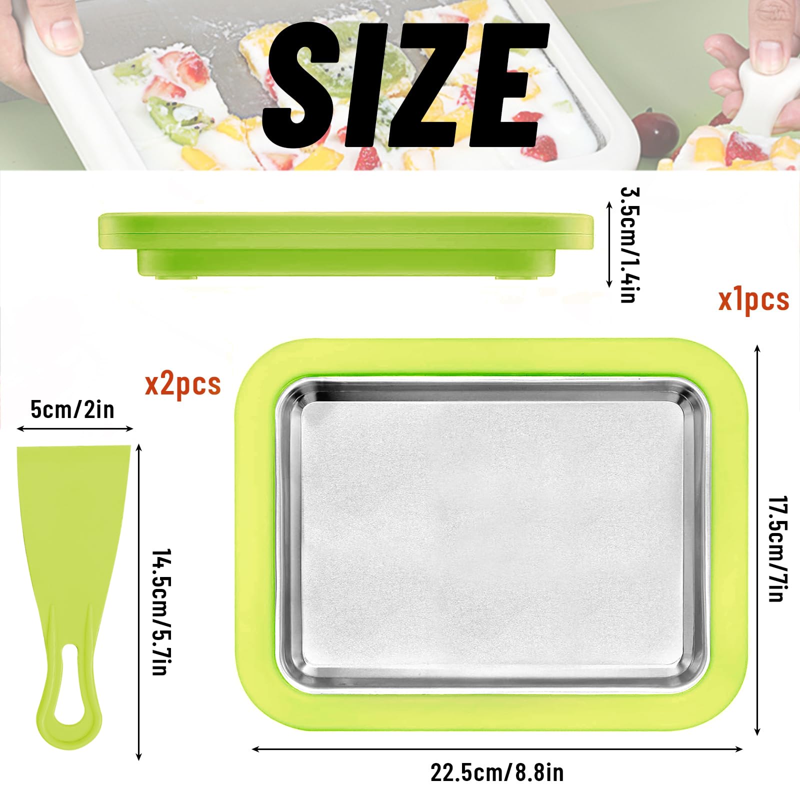 ACTOYS Fabricantes de Helados, Heladera Instantánea con 2 Espátulas, Ice Cream Rolls Maker Machine, Maquina Helado Frito para Sorbete, Yogurt Congelado, Gelato (Verde)