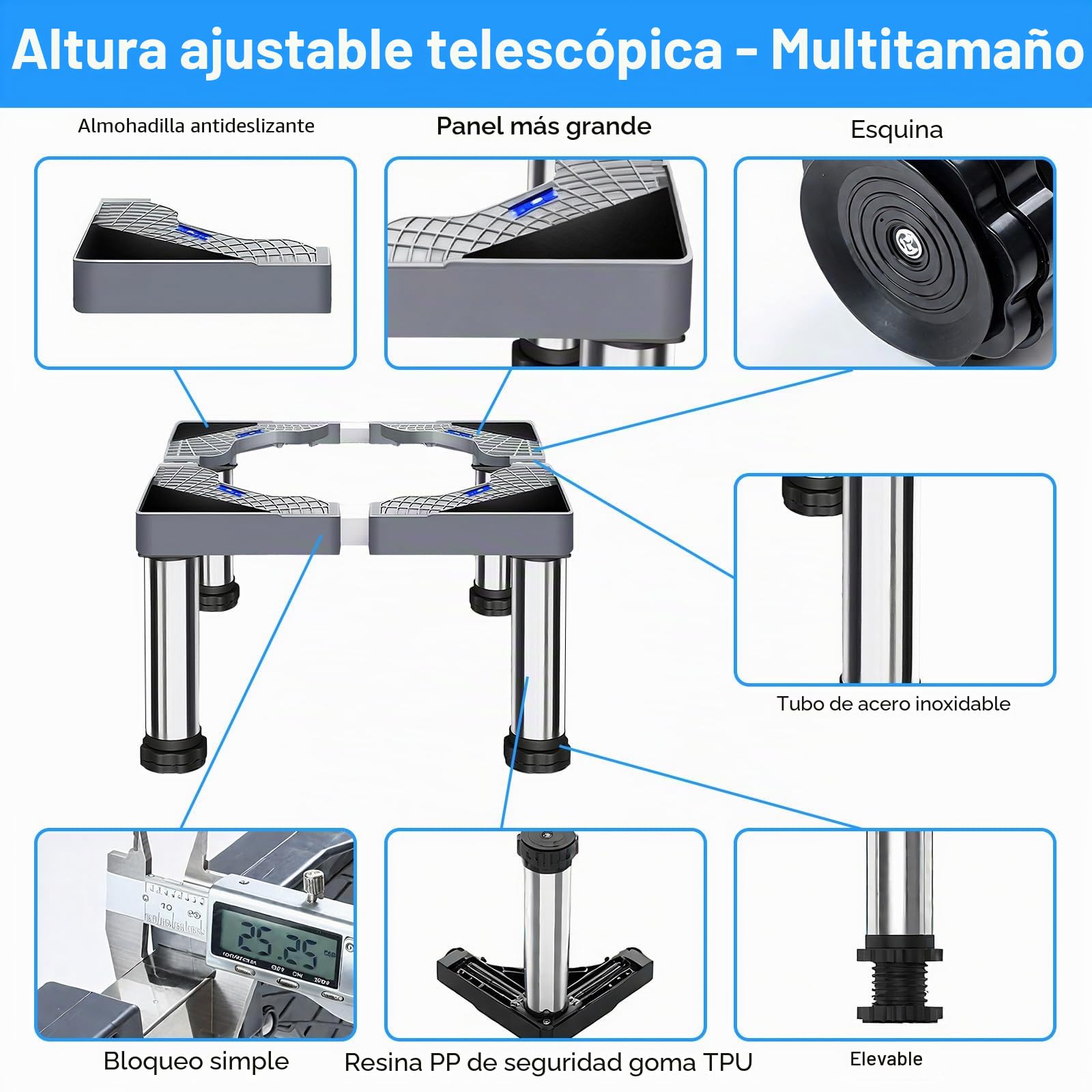 Yolispa Base Lavadora con 4 Patas Antideslizantes, Soporte para lavadora, Soporte Ajustable para Lavadora Secadora Frigorífico, Base para Lavadora Alta Carga 300KG