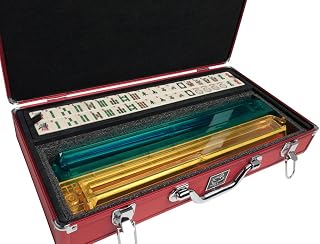 American Mah Jongg Set by White Swan – 166 Ivory Colored Engraved Tiles – 4 x All-in-One Rack/Pushers – Aluminum Case - Red
