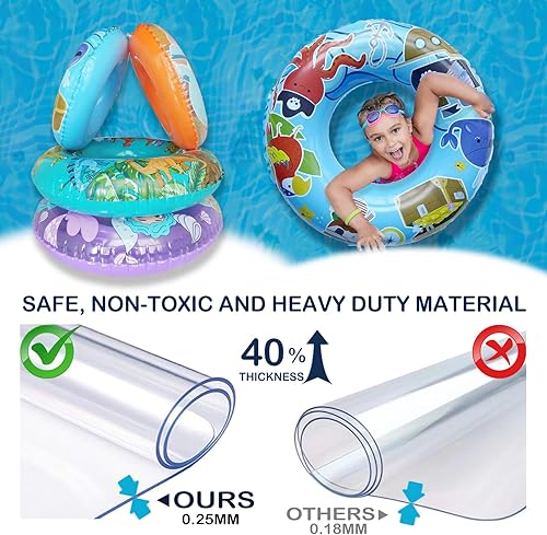 Miniatura 4 de Paquete de 4 flotadores inflables de piscina, tubos de piscina de 36 y 24 pulgadas para todas las edades, dinosaurio único, sirena, pirata