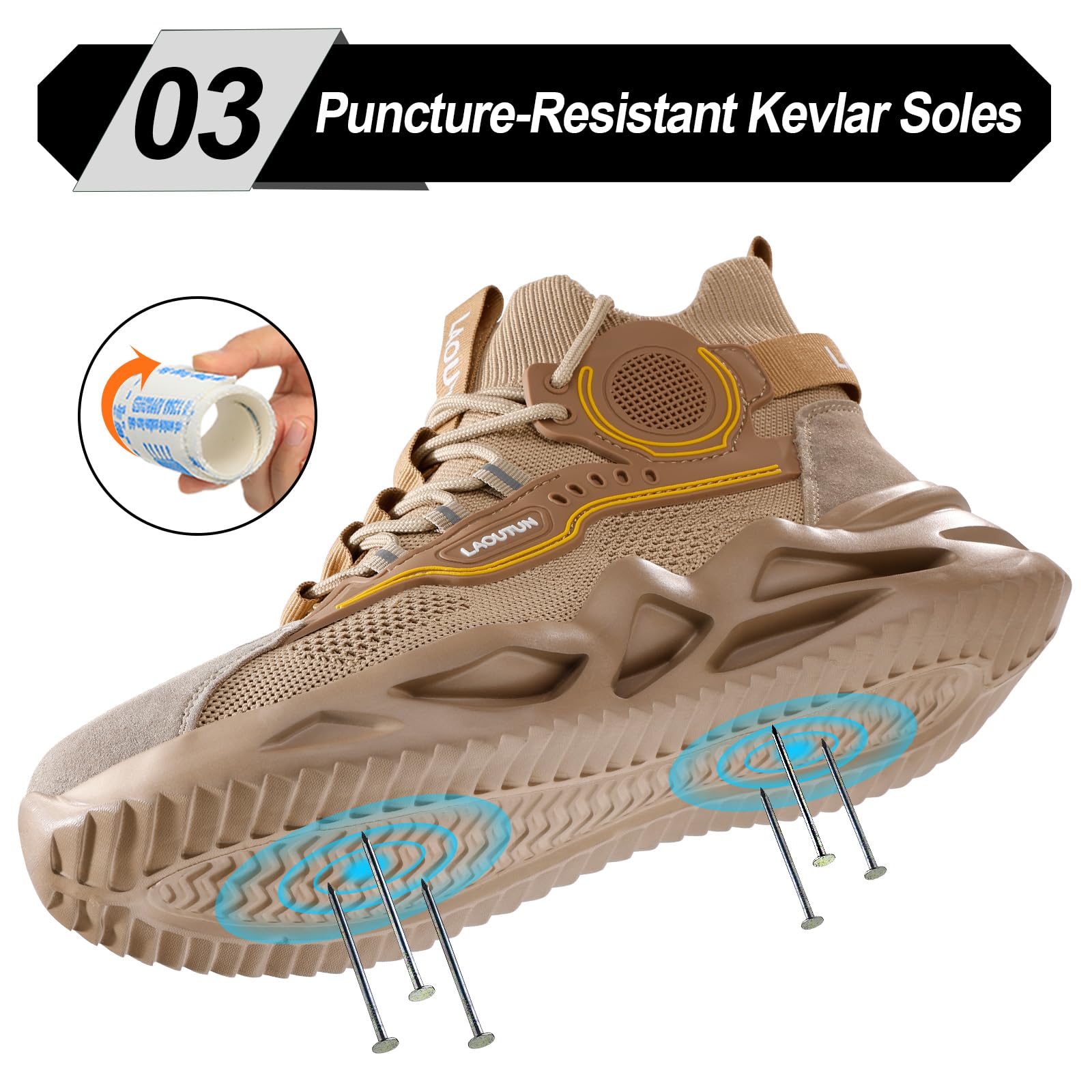 LAoutun Zapatillas de seguridad cómodas con puntera de acero, zapatos de seguridad para hombre, botas de trabajo ligeras para hombre, zapatos de trabajo de protección industrial, color negro oscuro